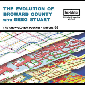 Podcast graphic for Episode 58 The Evolution of Broward County shows several layers of maps of the county